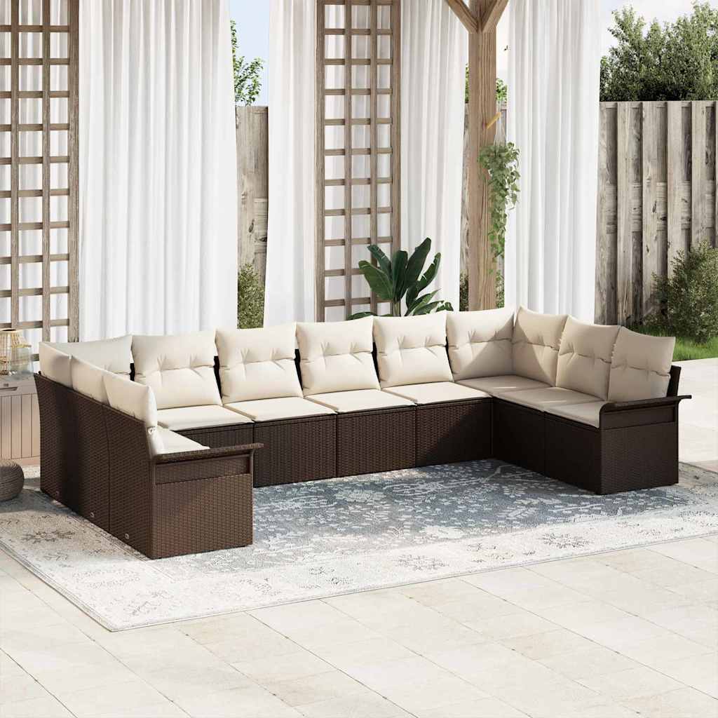 Set Divano da Giardino con cuscino 10 pcs Marrone polyrattan | homemem39
