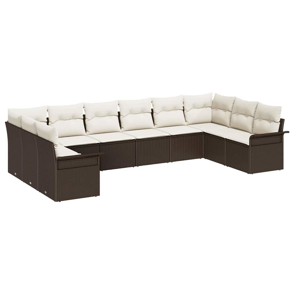 Set Divano da Giardino con cuscino 10 pcs Marrone polyrattan | homemem39