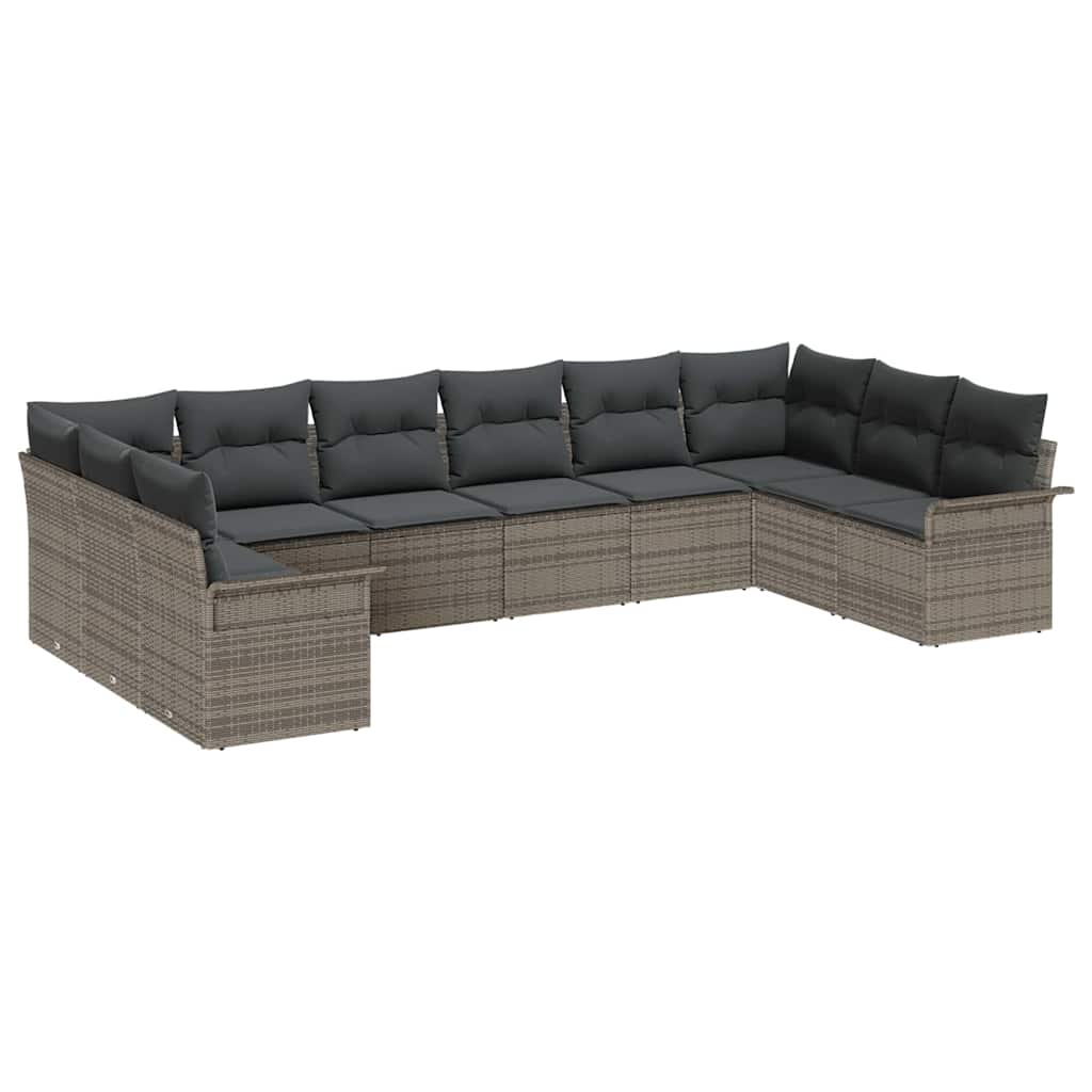 Set Divano da Giardino con cuscino 10 pcs Grigio polyrattan | homemem39