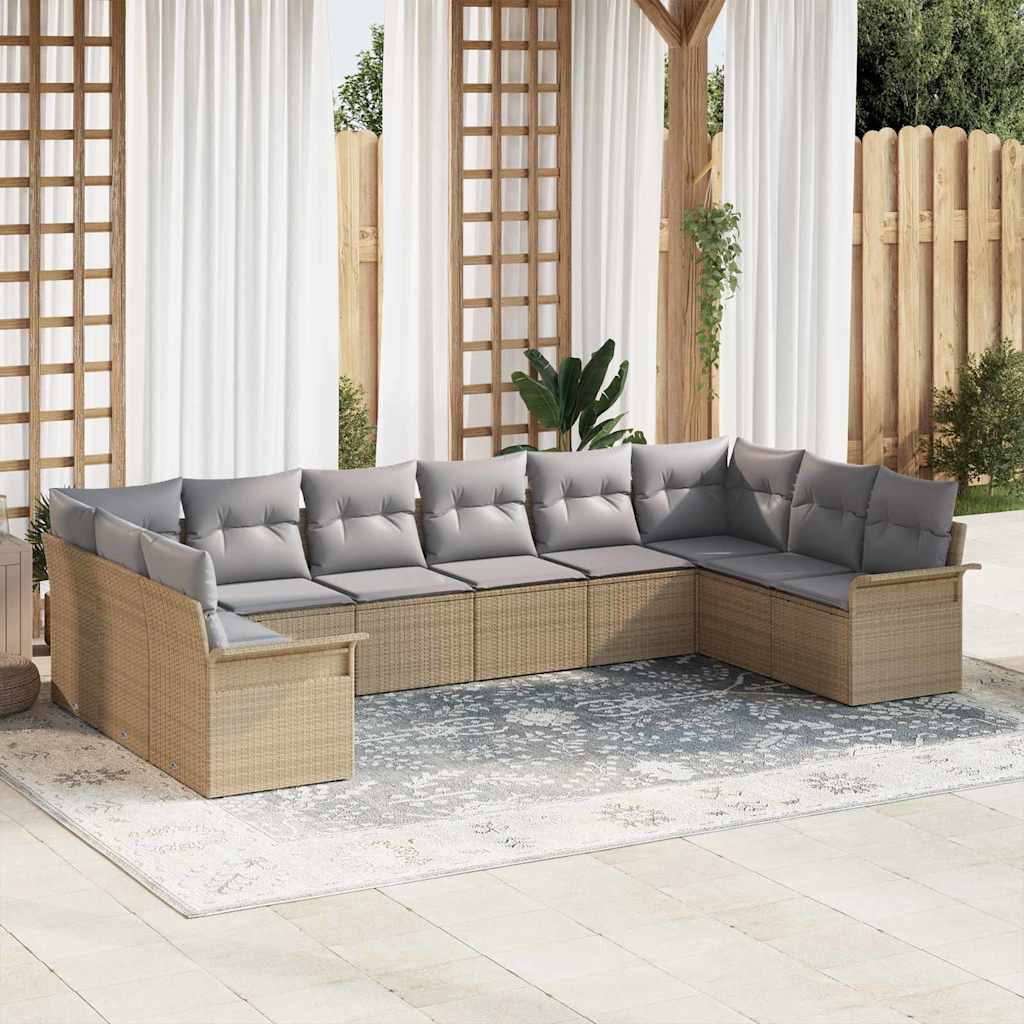 Set Divano da Giardino con cuscino 10 pcs Beige polyrattan | homemem39