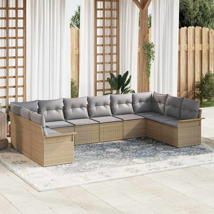 Set Divano da Giardino con cuscino 10 pcs Beige polyrattan | homemem39