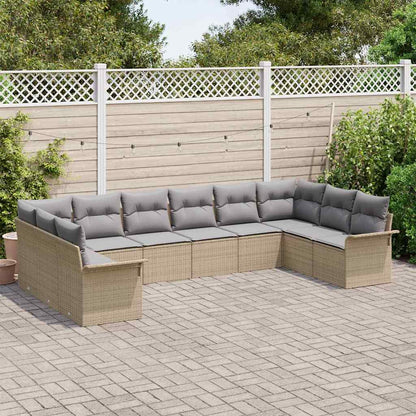 Set Divano da Giardino con cuscino 10 pcs Beige polyrattan | homemem39