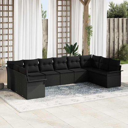 Set Divano da Giardino con cuscino 10 pcs Nero polyrattan | homemem39