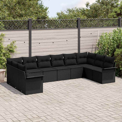 Set Divano da Giardino con cuscino 10 pcs Nero polyrattan | homemem39