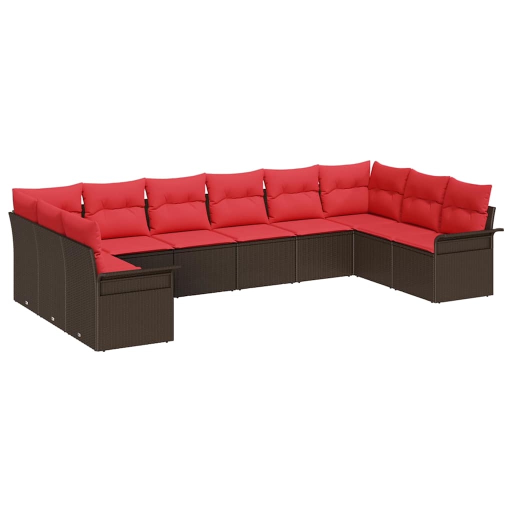Set Divano da Giardino con cuscino 10 pcs Marrone polyrattan | homemem39