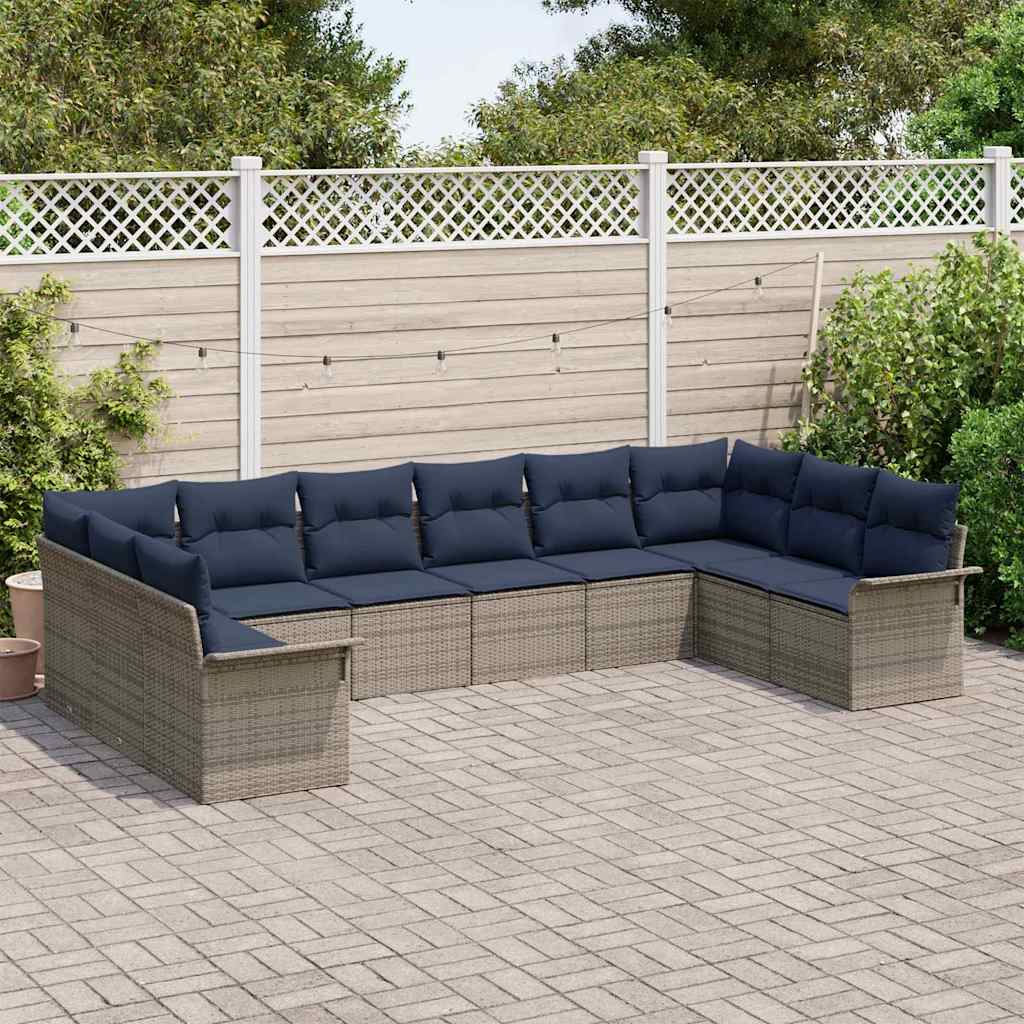 Set Divano da Giardino con cuscino 10 pcs Grigio polyrattan | homemem39