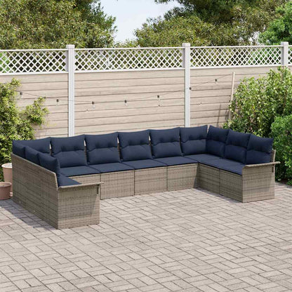 Set Divano da Giardino con cuscino 10 pcs Grigio polyrattan | homemem39