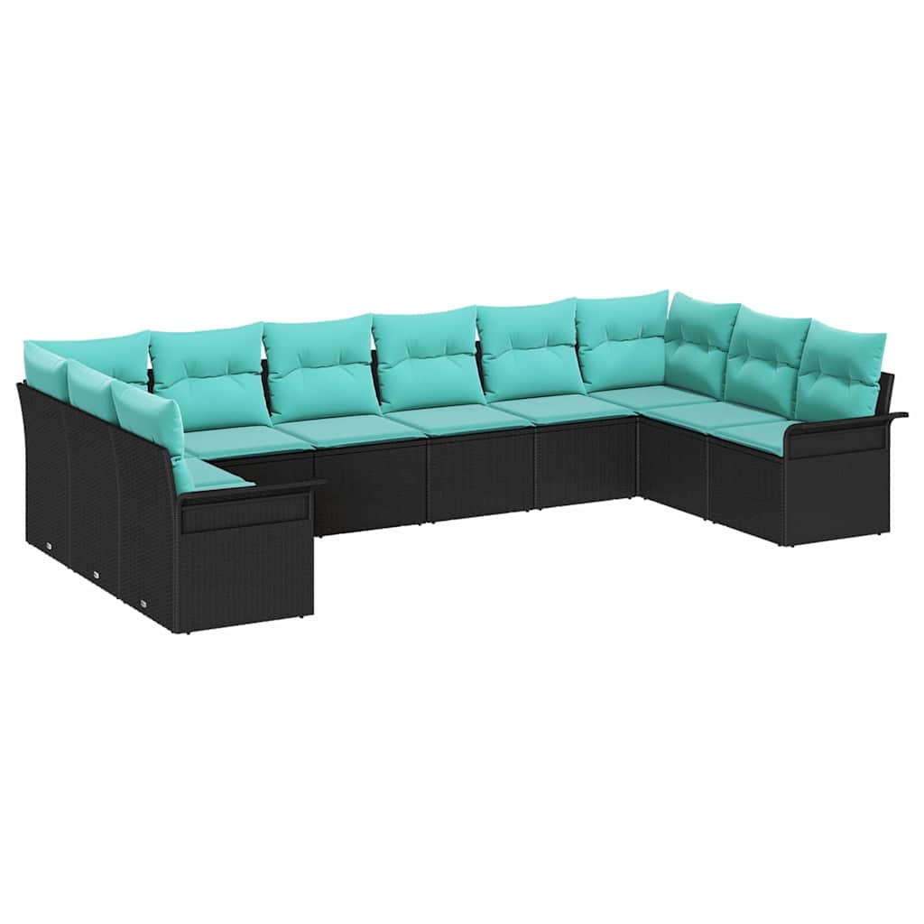 Set Divano da Giardino con cuscino 10 pcs Nero polyrattan | homemem39