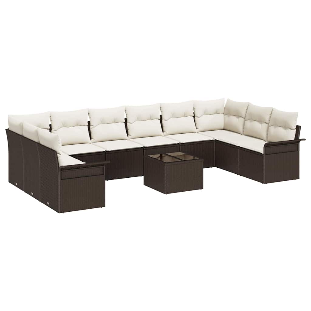Set Divano da Giardino con cuscino 11 pcs Marrone Poly Rattan | homemem39