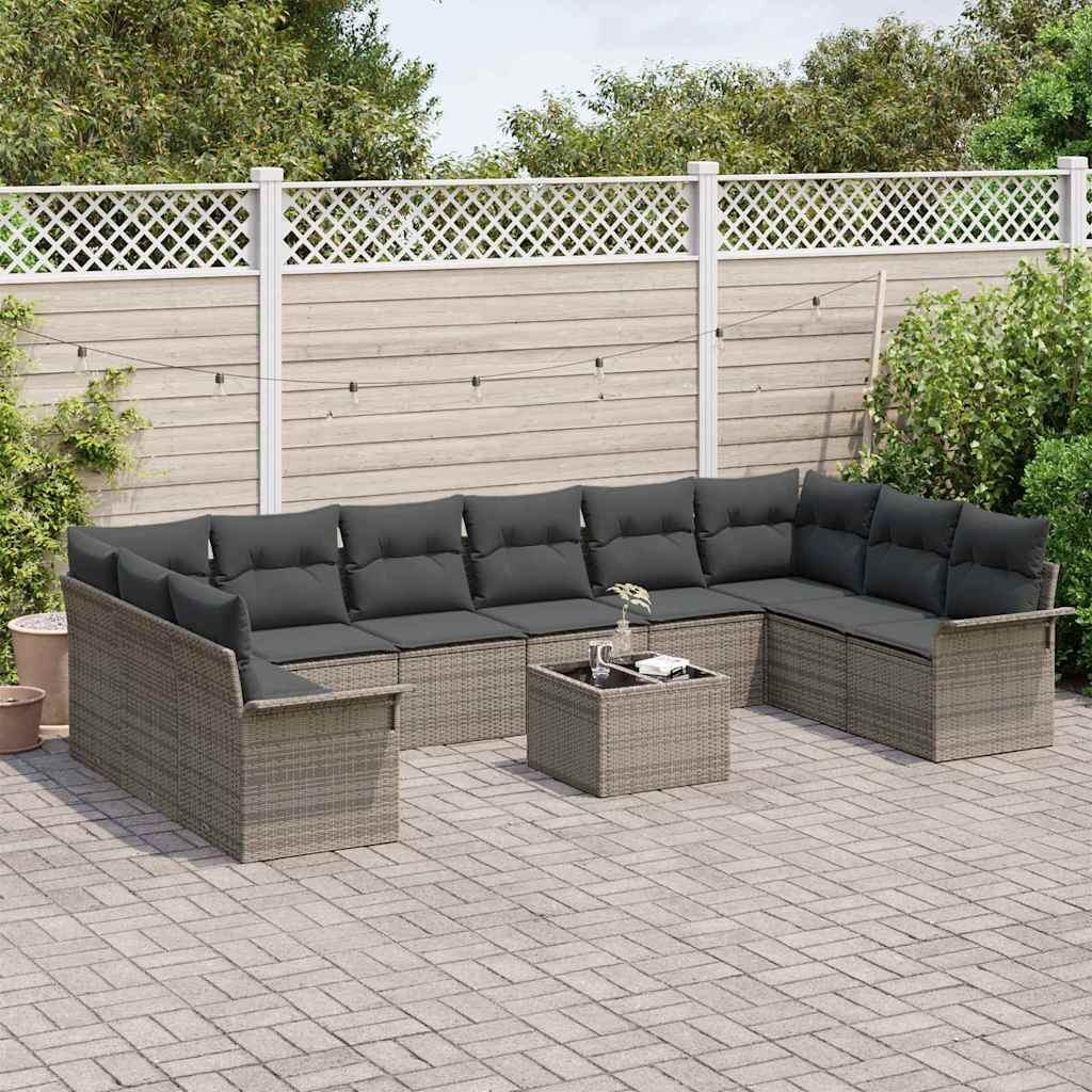 Set Divano da Giardino con cuscino 11 pcs Grigio Poly Rattan | homemem39