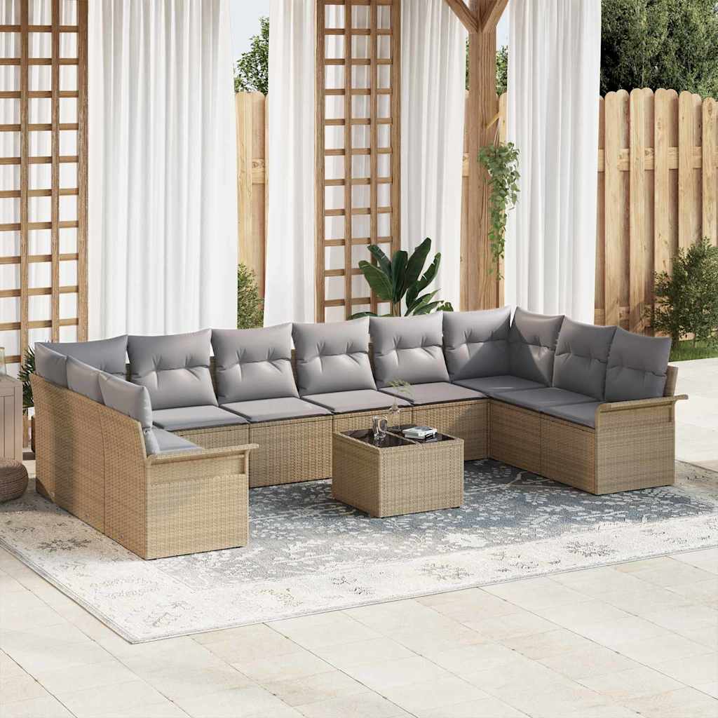 Set Divano da Giardino con cuscino 11 pcs Beige polyrattan | homemem39