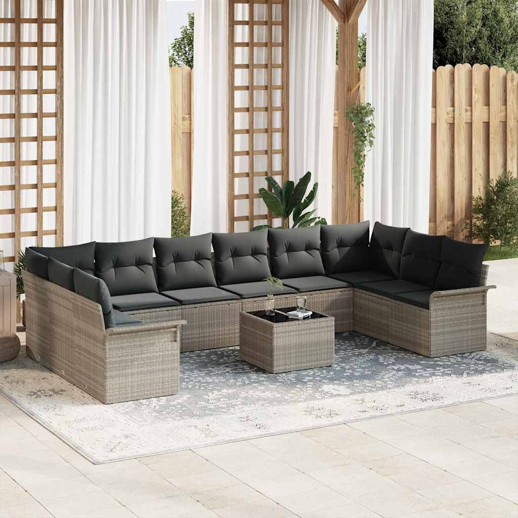 Set Divano da Giardino 11 pcs Grigio chiaro Poly Rattan | homemem39