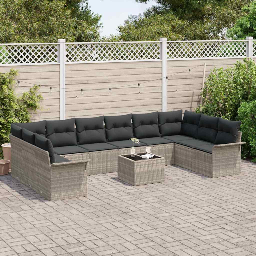 Set Divano da Giardino 11 pcs Grigio chiaro Poly Rattan | homemem39