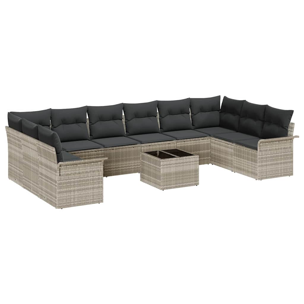 Set Divano da Giardino 11 pcs Grigio chiaro Poly Rattan | homemem39