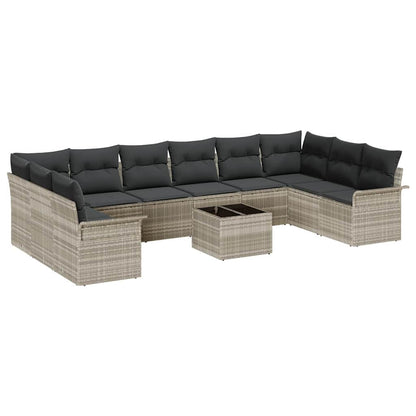 Set Divano da Giardino 11 pcs Grigio chiaro Poly Rattan | homemem39