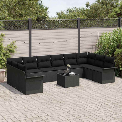 Set Divano da Giardino con cuscino 11 pcs Nero Poly Rattan | homemem39
