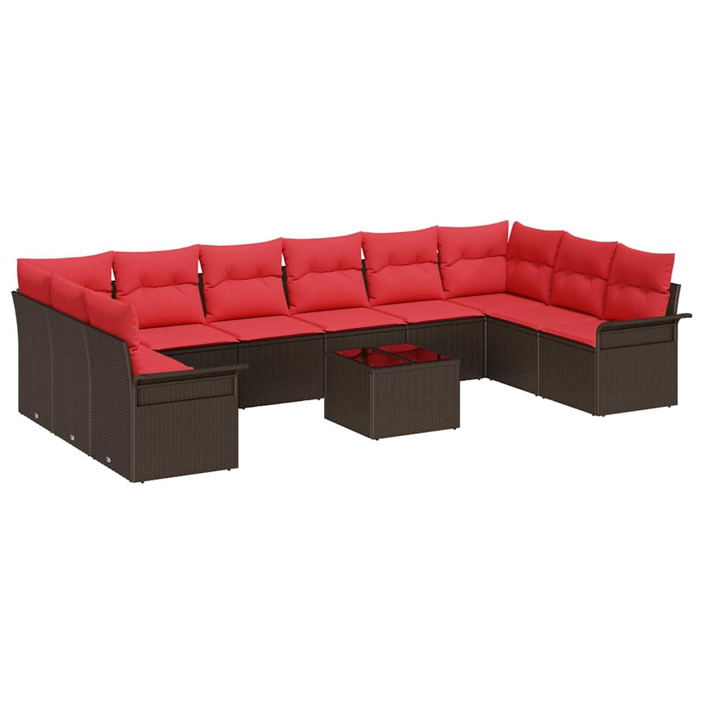 Set Divano da Giardino con cuscino 11 pcs Marrone polyrattan | homemem39
