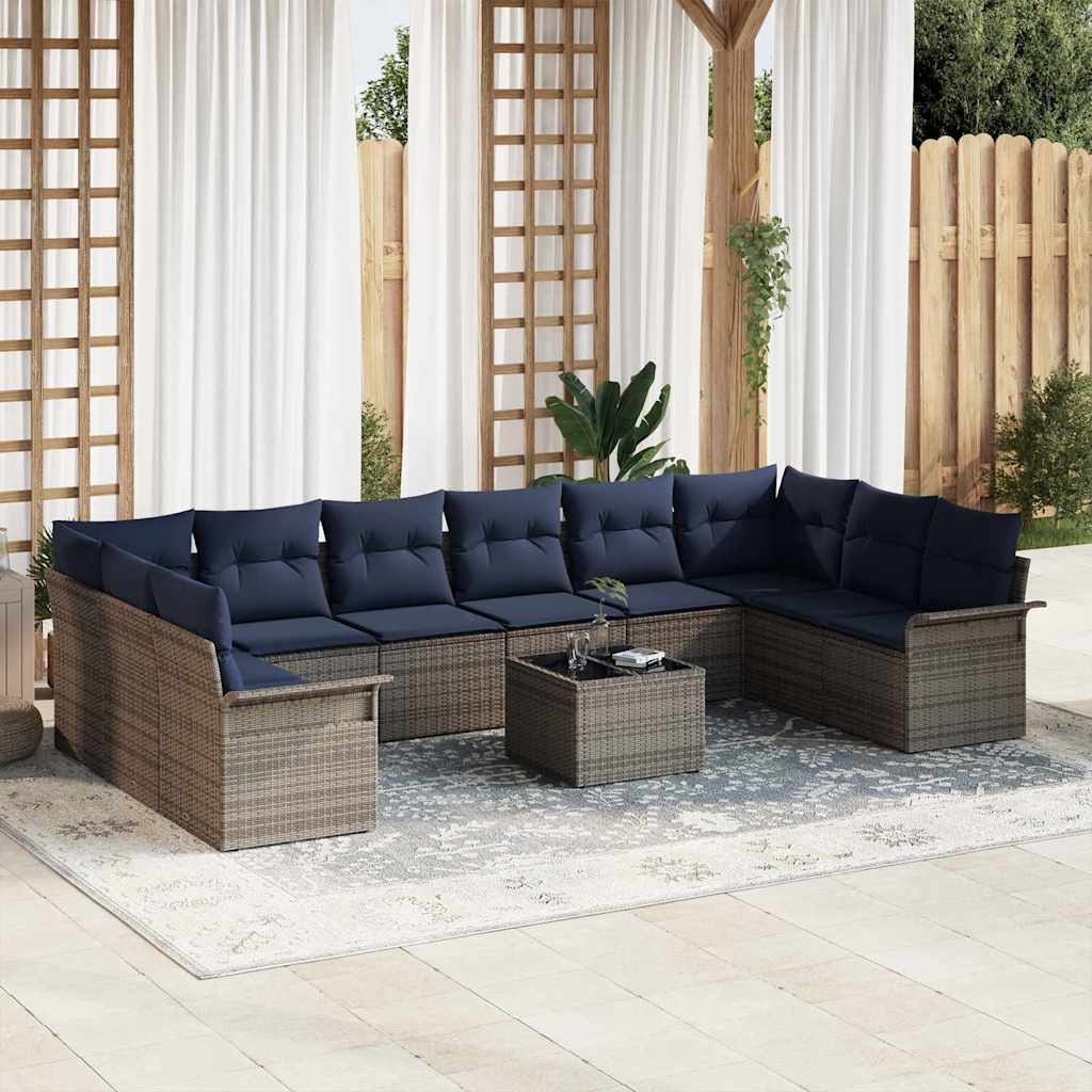 Set Divano da Giardino con cuscino 11 pcs Grigio polyrattan | homemem39
