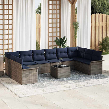 Set Divano da Giardino con cuscino 11 pcs Grigio polyrattan | homemem39