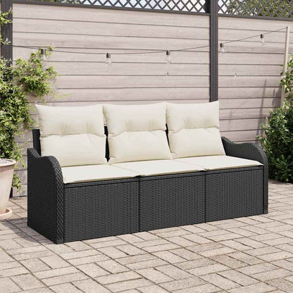 Set Divano da Giardino con cuscino 3 pcs Nero polyrattan | homemem39