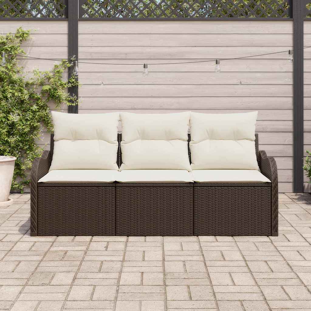 Set Divano da Giardino con cuscino 3 pcs Marrone polyrattan | homemem39