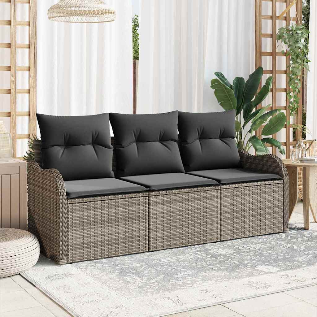 Set Divano da Giardino con cuscino 3 pcs Grigio polyrattan | homemem39