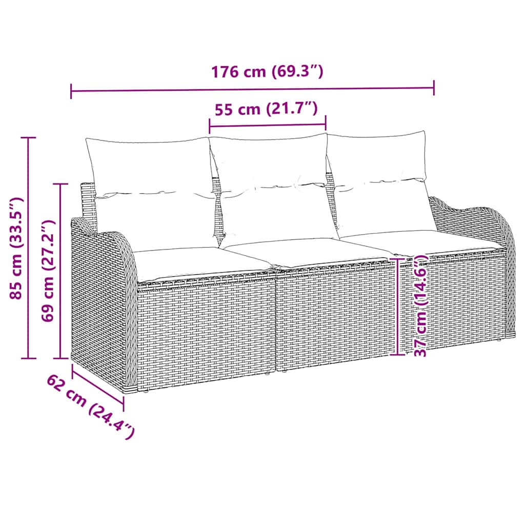 Set Divano da Giardino 3 pz Nero polyrattan | homemem39