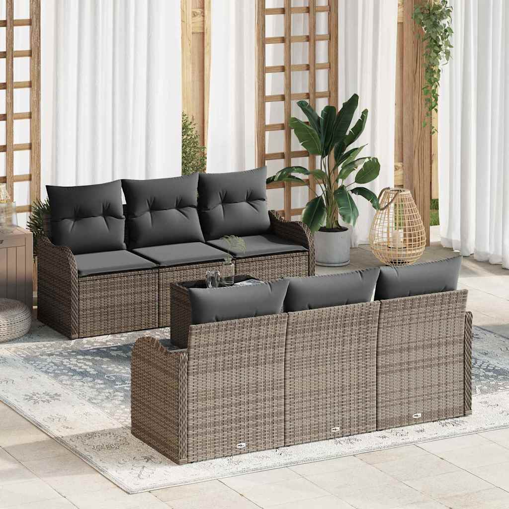 Set Divano da Giardino 7 pcs Grigio 55 x 55 x 37 cm Poly Rattan - homemem39