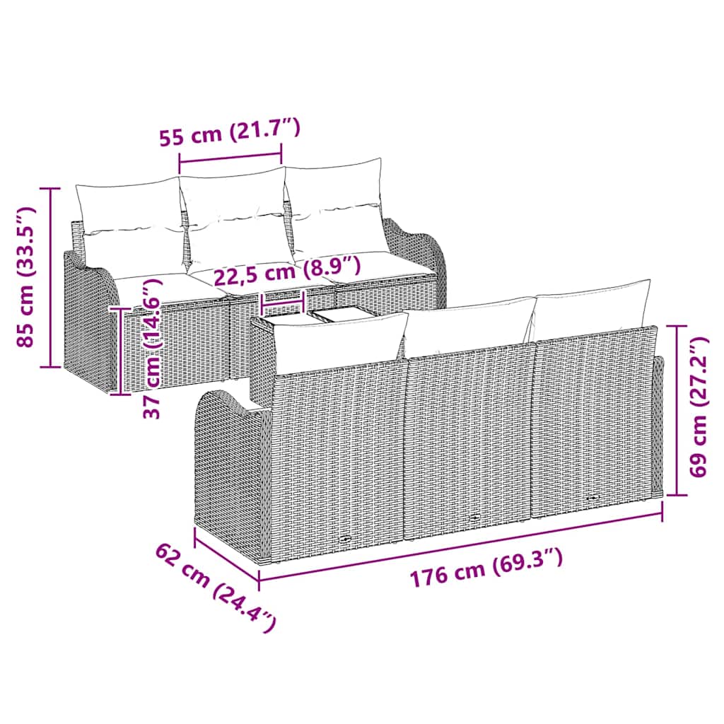 Set Divano da Giardino 7 pcs Grigio 55 x 55 x 37 cm Poly Rattan - homemem39