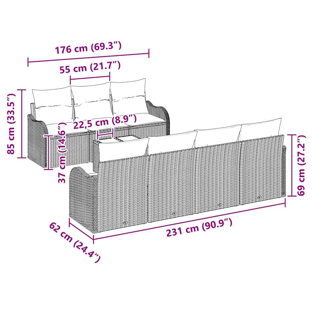 Set Divano da Giardino Nero 55 x 55 x 37 cm polyrattan | homemem39