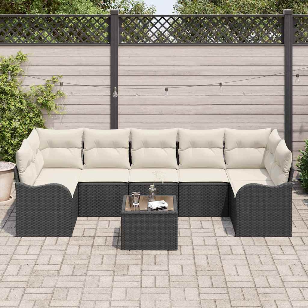 Set Divano da Giardino 8 pz 7-Numero di posti Nero polyrattan | homemem39