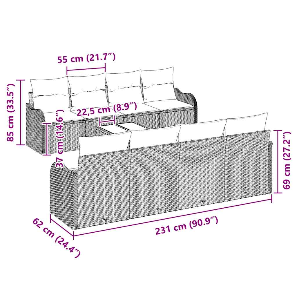 Set Divano da Giardino Beige 55 x 55 x 37 cm polyrattan - homemem39