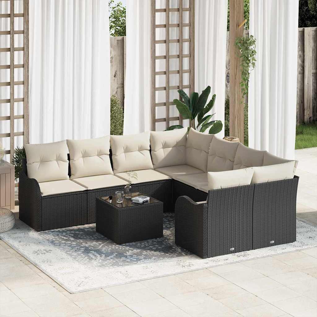 Set Divano da Giardino con cuscino 9 pcs Nero polyrattan | homemem39