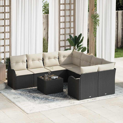 Set Divano da Giardino con cuscino 9 pcs Nero polyrattan | homemem39