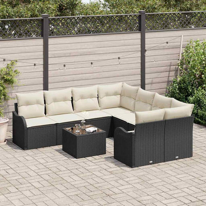 Set Divano da Giardino con cuscino 9 pcs Nero polyrattan | homemem39