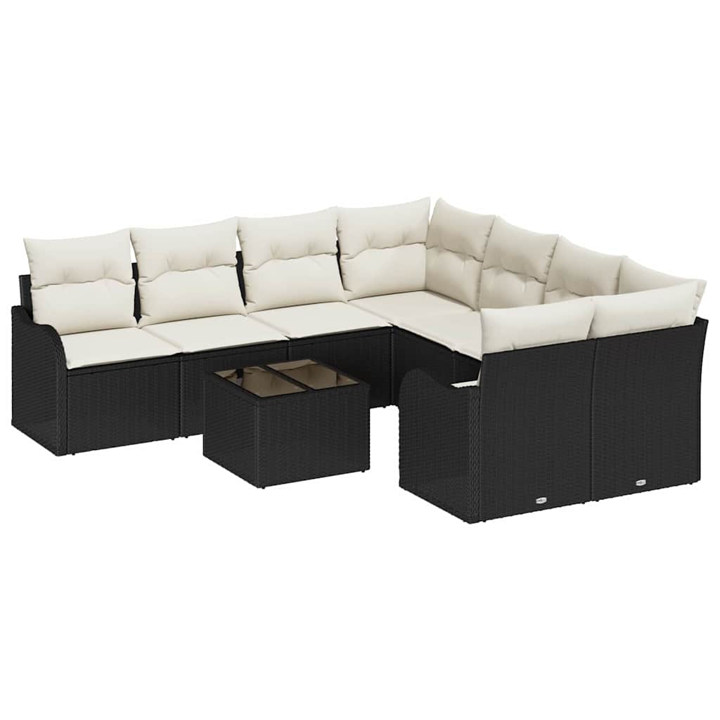 Set Divano da Giardino con cuscino 9 pcs Nero polyrattan | homemem39