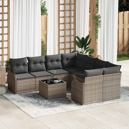 Set Divano da Giardino con cuscino 9 pcs Grigio polyrattan