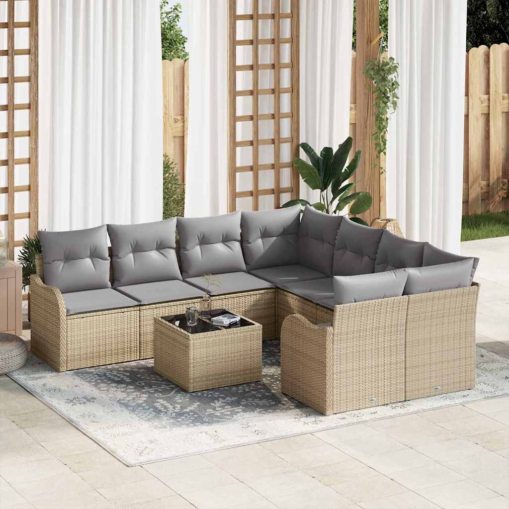 Set Divano da Giardino con cuscino 9 pcs Beige polyrattan