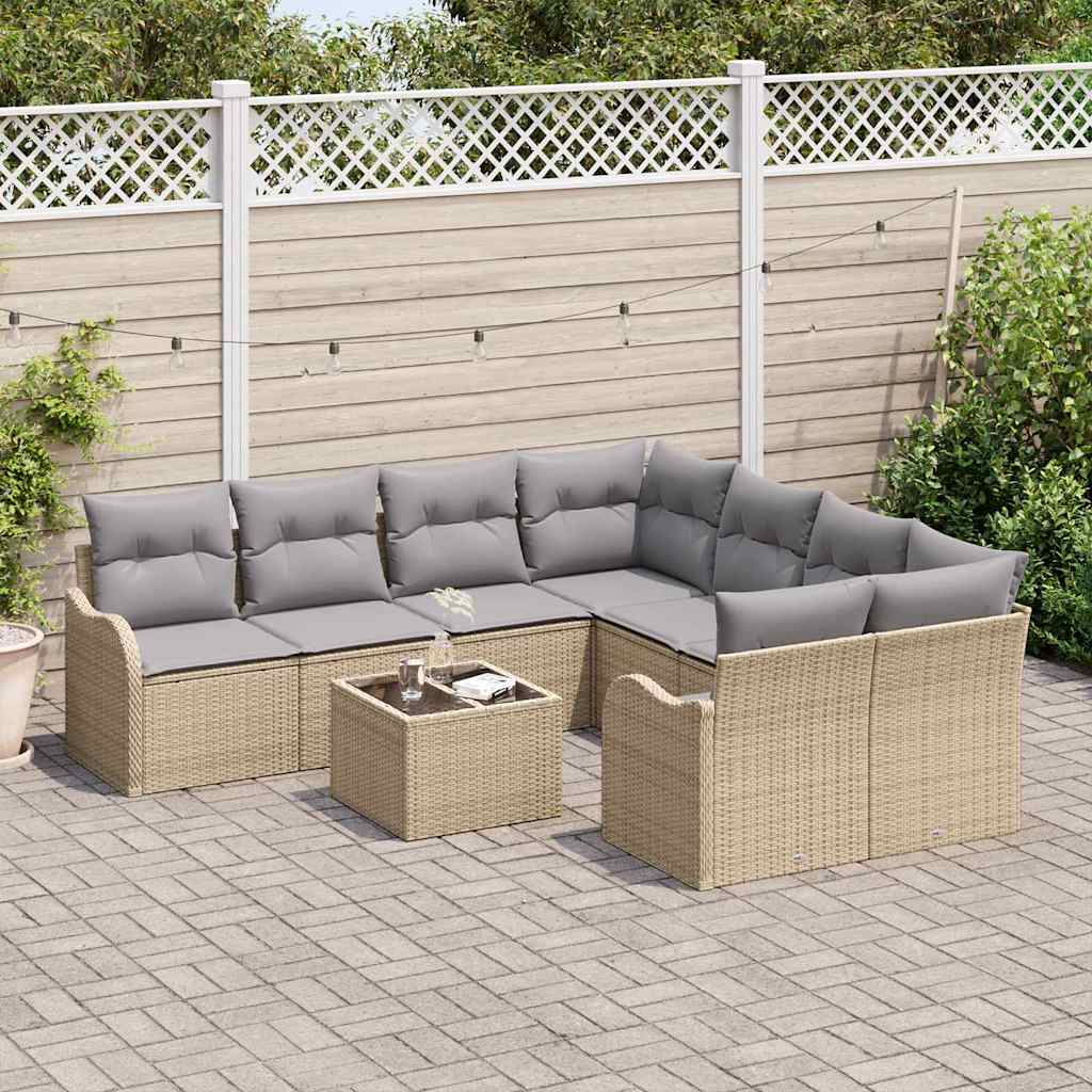 Set Divano da Giardino con cuscino 9 pcs Beige polyrattan