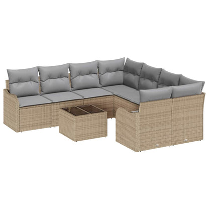 Set Divano da Giardino con cuscino 9 pcs Beige polyrattan