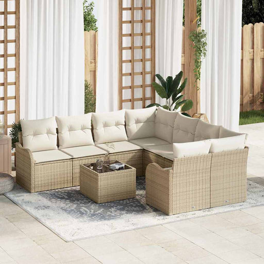 Set Divano da Giardino con cuscino 9 pcs Beige polyrattan
