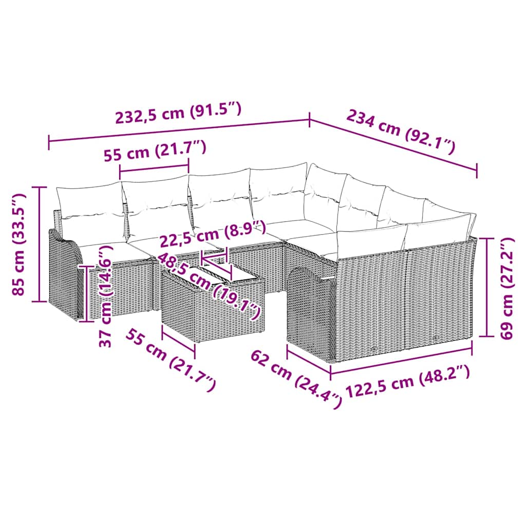 Set Divano da Giardino con cuscino 9 pcs Beige polyrattan - homemem39