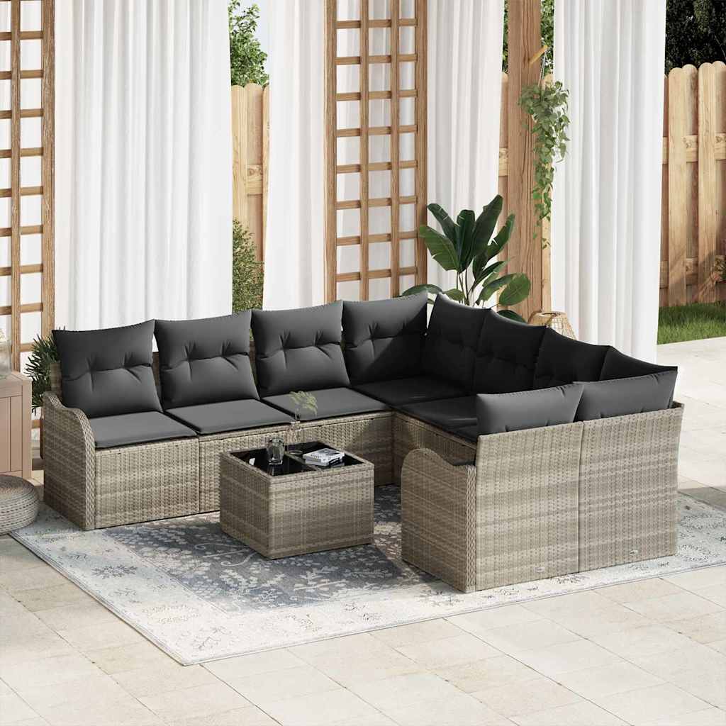 Set Divano da Giardino 9 pcs Grigio chiaro polyrattan | homemem39
