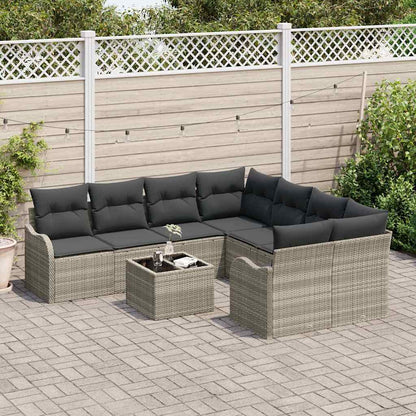 Set Divano da Giardino 9 pcs Grigio chiaro polyrattan | homemem39