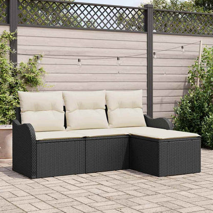 Set Divano da Giardino con cuscino 4 pcs Nero Poly Rattan | homemem39