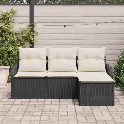 Set Divano da Giardino con cuscino 4 pcs Nero Poly Rattan | homemem39