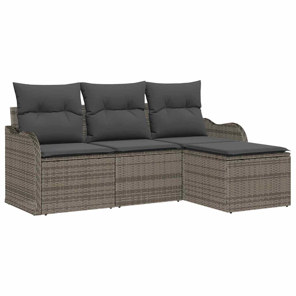 Set Divano da Giardino con cuscino 4 pcs Grigio Poly Rattan | homemem39