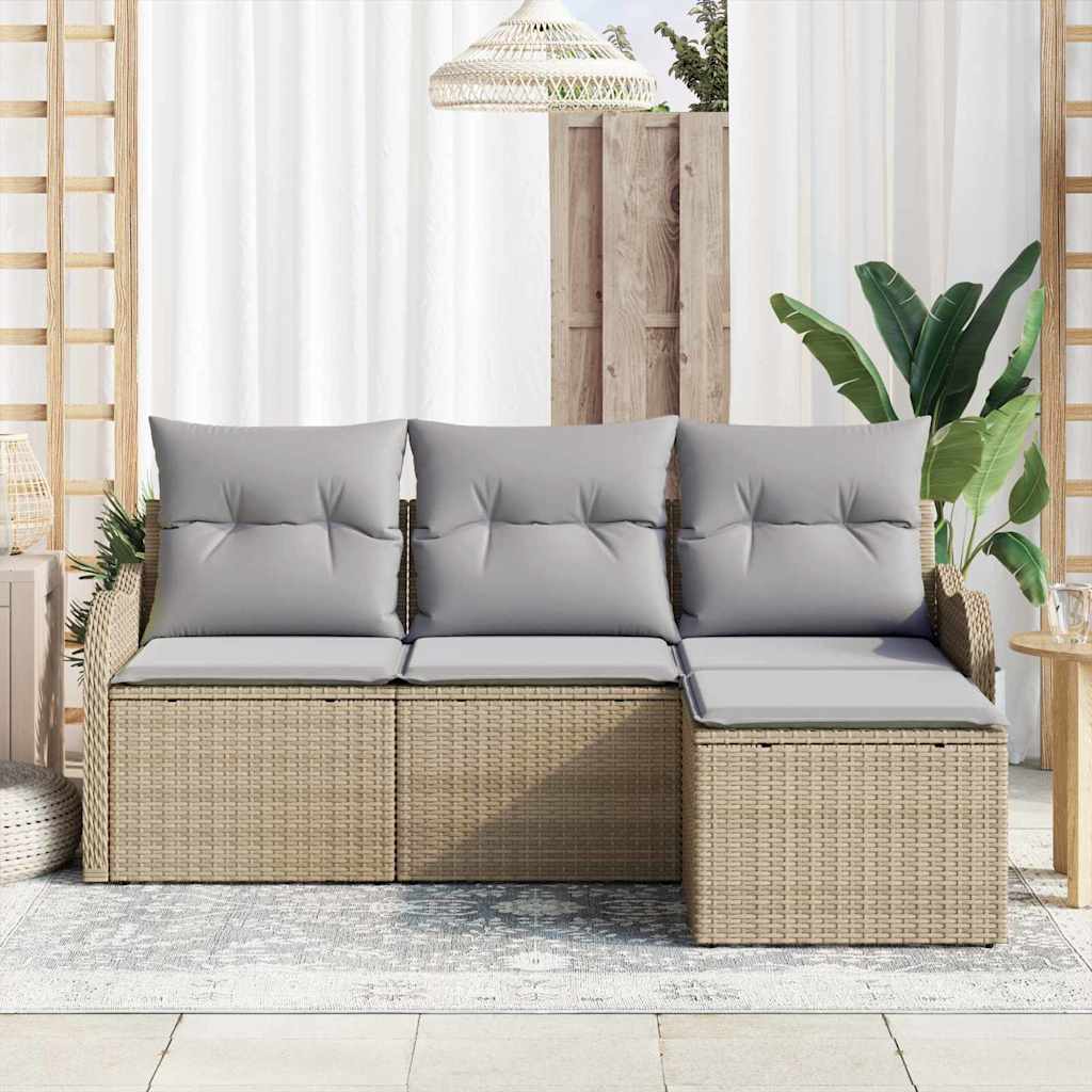 Set Divano da Giardino con cuscino 4 pcs Beige polyrattan | homemem39