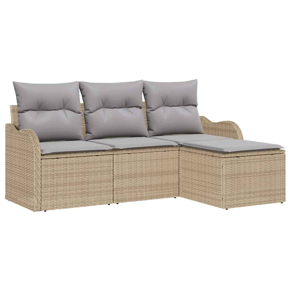 Set Divano da Giardino con cuscino 4 pcs Beige polyrattan | homemem39