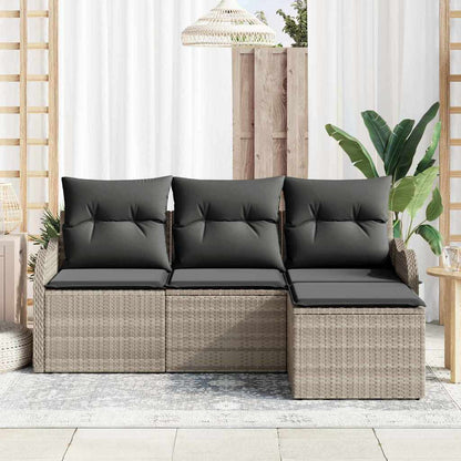 Set Divano da Giardino 4 pcs Grigio chiaro Poly Rattan | homemem39